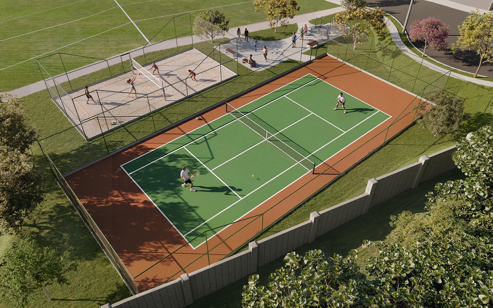 Quadra para beach tennis, futevôlei e vôlei de praia, ao lado da quadra de tênis oficial